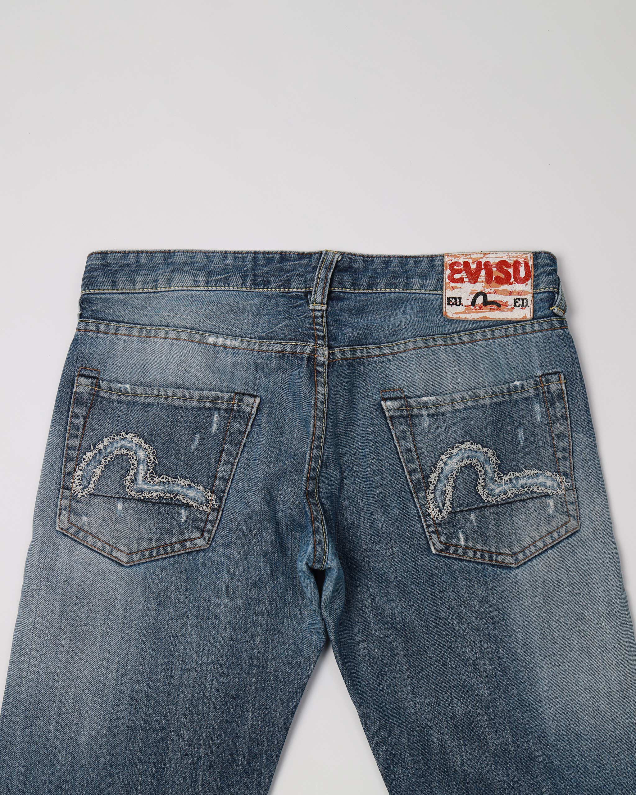 90s Vintage Evisu Low Waist Denim Jeans Blue W33 – www.ratovintage.com