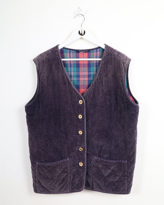 Gilet vintage in velluto a coste viola sbiadito