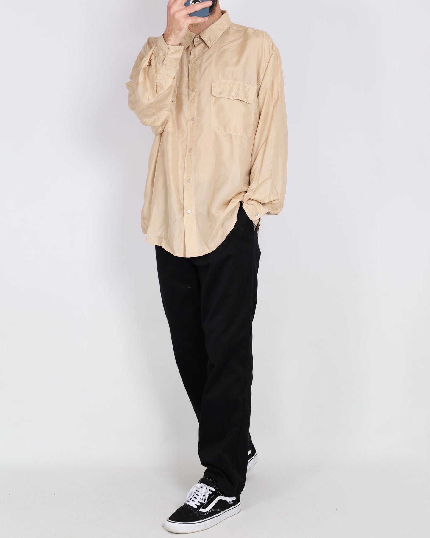 Pura Seta Silk Long Sleeve Shirt Beige L