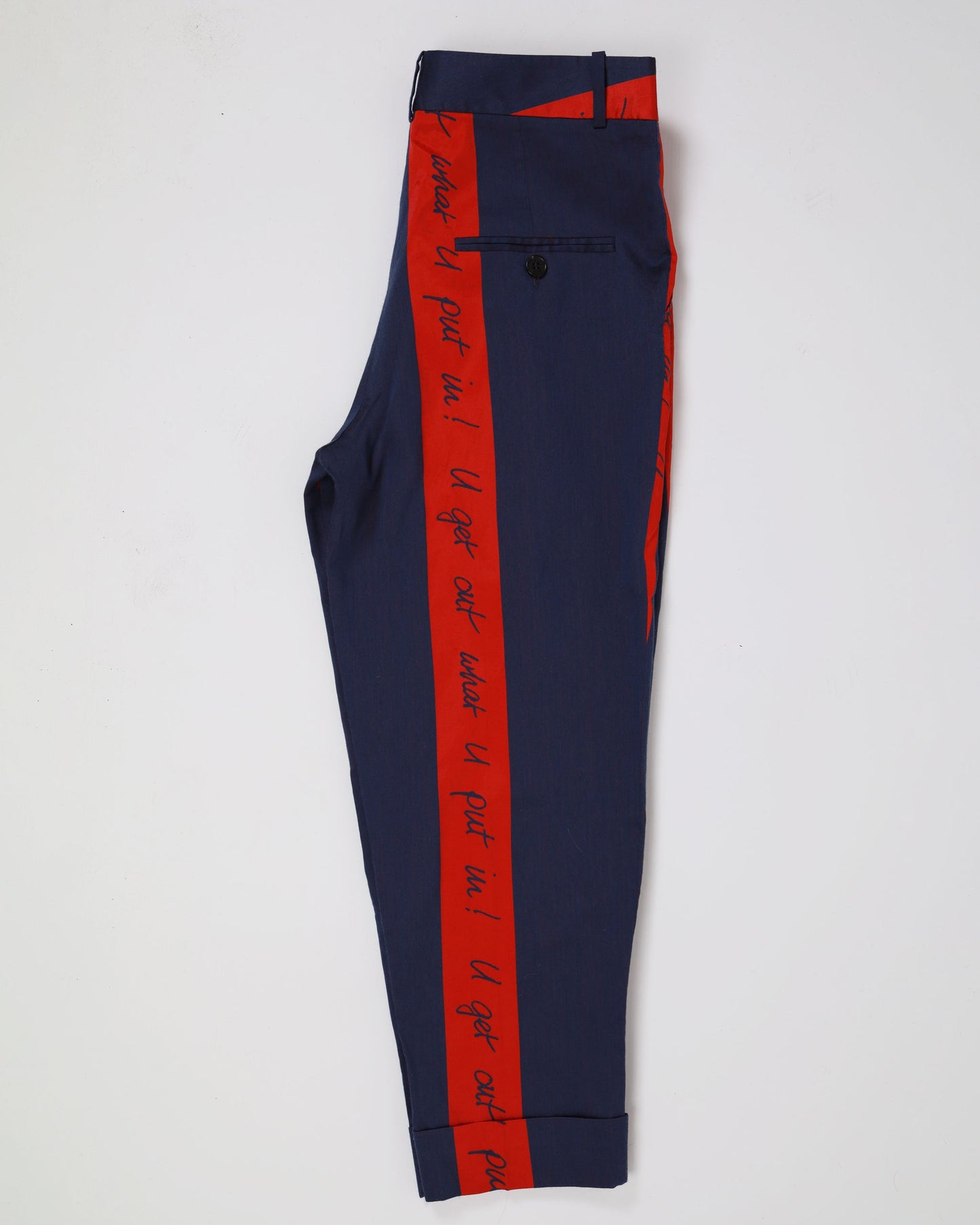 Deadstock Vivienne Westwood Tapered Fit Slogan Dave Trousers Navy/Red 42