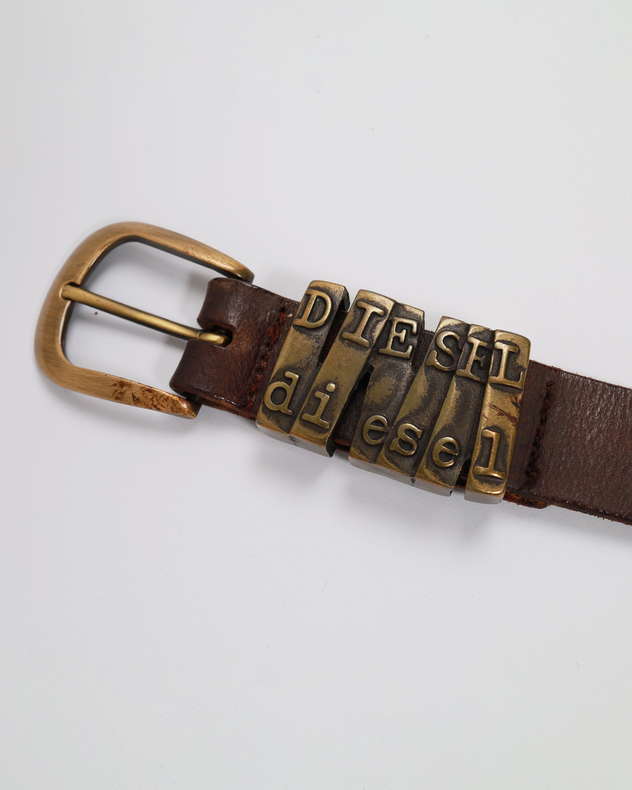 Diesel leather belt with metal buckle and Diesel double logo – www